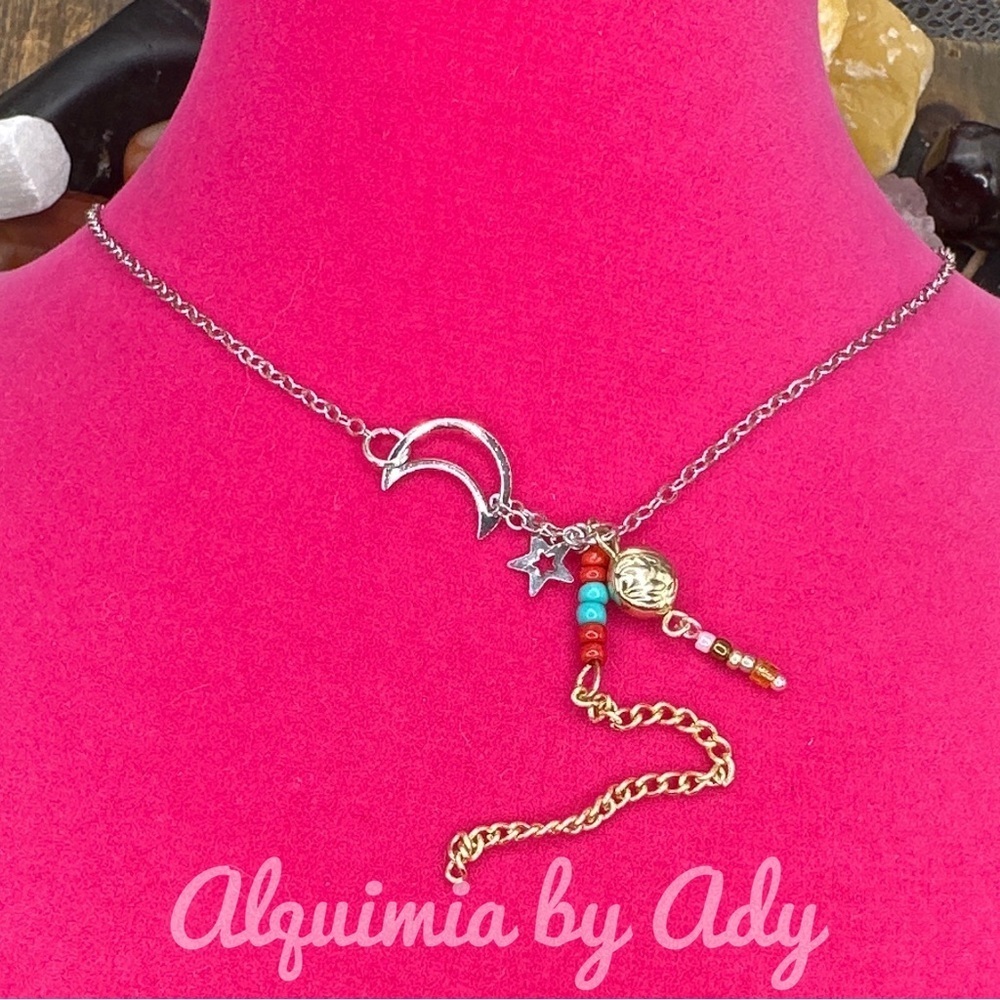 Alquimia by Ady Silver and Gold Necklace with Red and Blue Accents